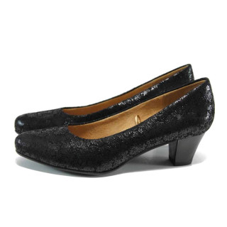 Черни дамски обувки със среден ток, естествена кожа - всекидневни обувки за целогодишно ползване N 100011371