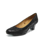 Черни дамски обувки със среден ток, естествена кожа - всекидневни обувки за целогодишно ползване N 100011371