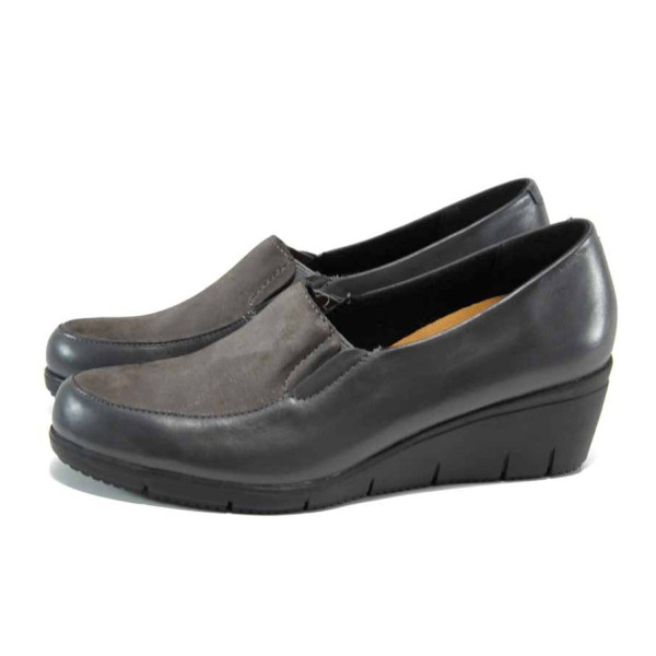 Сиви дамски обувки с платформа, естествена кожа - всекидневни обувки за есента и зимата N 100011373
