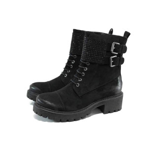 Черни дамски боти, качествен еко-велур - всекидневни обувки за есента и зимата N 100011379