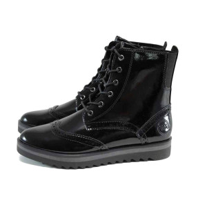 Черни дамски боти, лачена еко кожа - всекидневни обувки за есента и зимата N 100011380