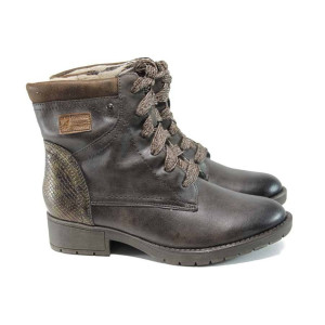 Кафяви дамски боти, здрава еко-кожа - всекидневни обувки за есента и зимата N 100011377