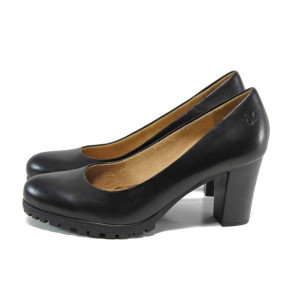 Черни дамски обувки с висок ток, естествена кожа - всекидневни обувки за целогодишно ползване N 100011410