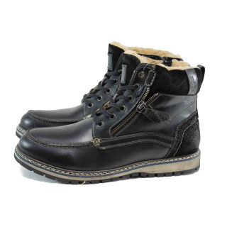 Черни мъжки боти, естествена кожа - всекидневни обувки за есента и зимата N 100011426