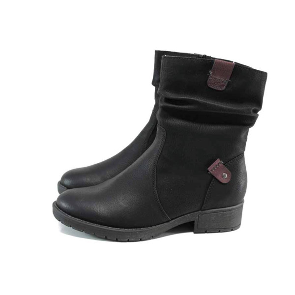 Черни дамски боти, здрава еко-кожа - всекидневни обувки за есента и зимата N 100011416