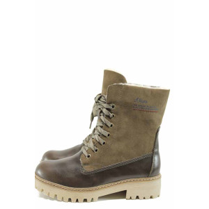 Зелени дамски боти, еко-кожа и текстилна материя - всекидневни обувки за есента и зимата N 100011417