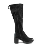 Черни дамски ботуши, текстилна материя - всекидневни обувки за есента и зимата N 100011421