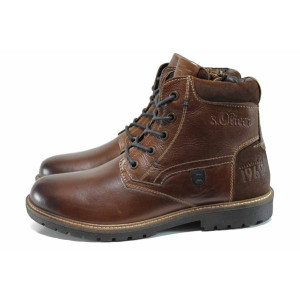 Кафяви мъжки боти, естествена кожа - всекидневни обувки за есента и зимата N 100011425