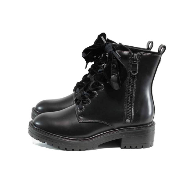 Черни дамски боти, здрава еко-кожа - всекидневни обувки за есента и зимата N 100011497