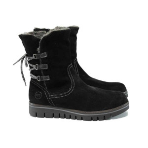 Черни дамски боти, естествен велур - всекидневни обувки за есента и зимата N 100011544