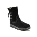 Черни дамски боти, естествен велур - всекидневни обувки за есента и зимата N 100011544