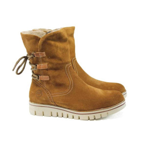 Кафяви дамски боти, естествен велур - всекидневни обувки за есента и зимата N 100011543