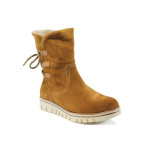Кафяви дамски боти, естествен велур - всекидневни обувки за есента и зимата N 100011543