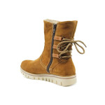 Кафяви дамски боти, естествен велур - всекидневни обувки за есента и зимата N 100011543