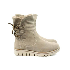 Бежови дамски боти, естествен велур - всекидневни обувки за есента и зимата N 100011542