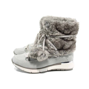 Сиви дамски боти с мемори пяна, текстилна материя - всекидневни обувки за есента и зимата N 100011610