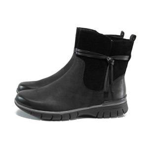 Черни дамски боти, естествена кожа - всекидневни обувки за есента и зимата N 100011644