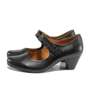 Черни дамски обувки със среден ток, естествена кожа - всекидневни обувки за есента и зимата N 100011648