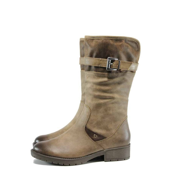 Кафяви дамски ботуши, здрава еко-кожа - всекидневни обувки за есента и зимата N 100011645