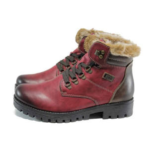 Винени дамски боти, естествена кожа - всекидневни обувки за есента и зимата N 100011735