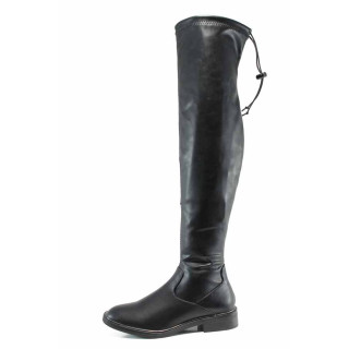 Черни дамски ботуши, здрава еко-кожа - всекидневни обувки за есента и зимата N 100011800