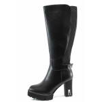 Черни дамски ботуши, здрава еко-кожа - всекидневни обувки за есента и зимата N 100011799