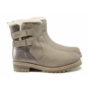 Бежови дамски боти, естествена кожа - всекидневни обувки за есента и зимата N 100011798