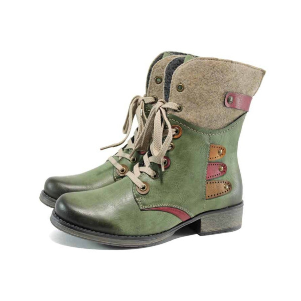 Зелени дамски боти, здрава еко-кожа - всекидневни обувки за есента и зимата N 100011824