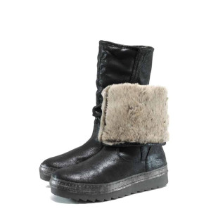 Черни дамски боти, здрава еко-кожа - всекидневни обувки за есента и зимата N 100011816