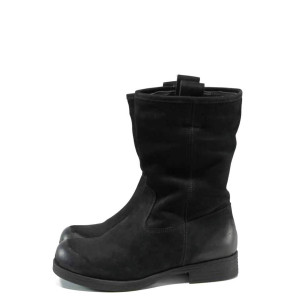 Черни дамски боти, естествен набук - всекидневни обувки за есента и зимата N 100011851