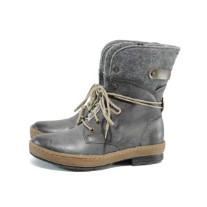 Сиви дамски боти, здрава еко-кожа - ежедневни обувки за есента и зимата N 100011867