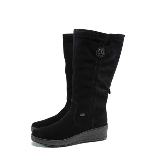 Черни дамски ботуши, естествен набук - ежедневни обувки за есента и зимата N 100011869