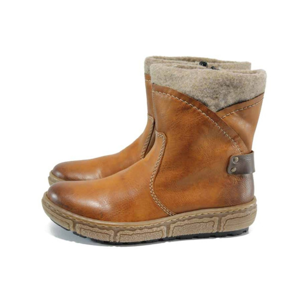 Кафяви дамски боти, здрава еко-кожа - всекидневни обувки за есента и зимата N 100011873