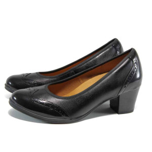 Черни дамски обувки със среден ток, естествена кожа - всекидневни обувки за целогодишно ползване N 100011914