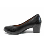 Черни дамски обувки със среден ток, естествена кожа - всекидневни обувки за целогодишно ползване N 100011914