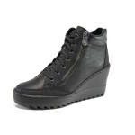 Черни дамски боти, здрава еко-кожа - всекидневни обувки за есента и зимата N 100011950