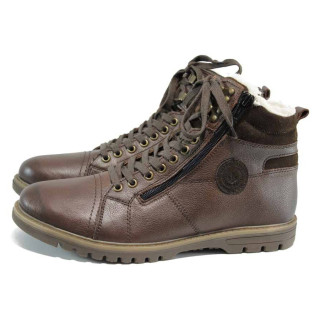 Кафяви мъжки боти, естествена кожа - всекидневни обувки за есента и зимата N 100011962