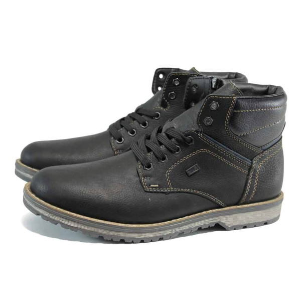 Черни мъжки боти, естествена кожа - всекидневни обувки за есента и зимата N 100011960