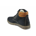 Тъмносини мъжки боти, естествен набук - всекидневни обувки за есента и зимата N 100011961
