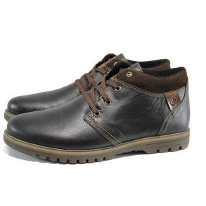 Кафяви мъжки боти, естествена кожа - всекидневни обувки за есента и зимата N 100011963