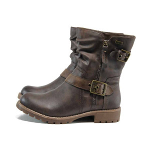 Кафяви дамски боти, здрава еко-кожа - всекидневни обувки за есента и зимата N 100011977