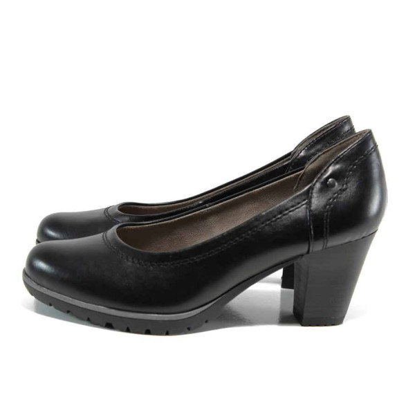 Черни анатомични дамски обувки с висок ток, здрава еко-кожа - всекидневни обувки за пролетта и лятото N 100011987