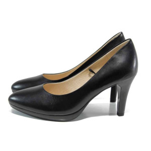 Черни дамски обувки с висок ток, естествена кожа - официални обувки за целогодишно ползване N 100012011