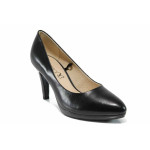 Черни дамски обувки с висок ток, естествена кожа - официални обувки за целогодишно ползване N 100012011