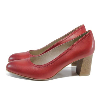 Червени анатомични дамски обувки с висок ток, естествена кожа - всекидневни обувки за пролетта и лятото N 100012016