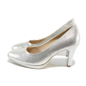 Сиви дамски обувки с висок ток, естествена кожа - официални обувки за пролетта и лятото N 100012019