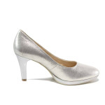 Сиви дамски обувки с висок ток, естествена кожа - официални обувки за пролетта и лятото N 100012019