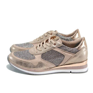 Розови дамски обувки  с мемори пяна, с равна подметка, еко-кожа и текстилна материя - спортни обувки за пролетта и лятото N 100012020