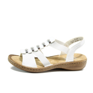 Бели дамски сандали, еко-кожа и текстилна материя - всекидневни обувки за лятото N 100010208