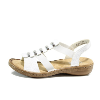 Бели дамски сандали, еко-кожа и текстилна материя - всекидневни обувки за лятото N 100010208